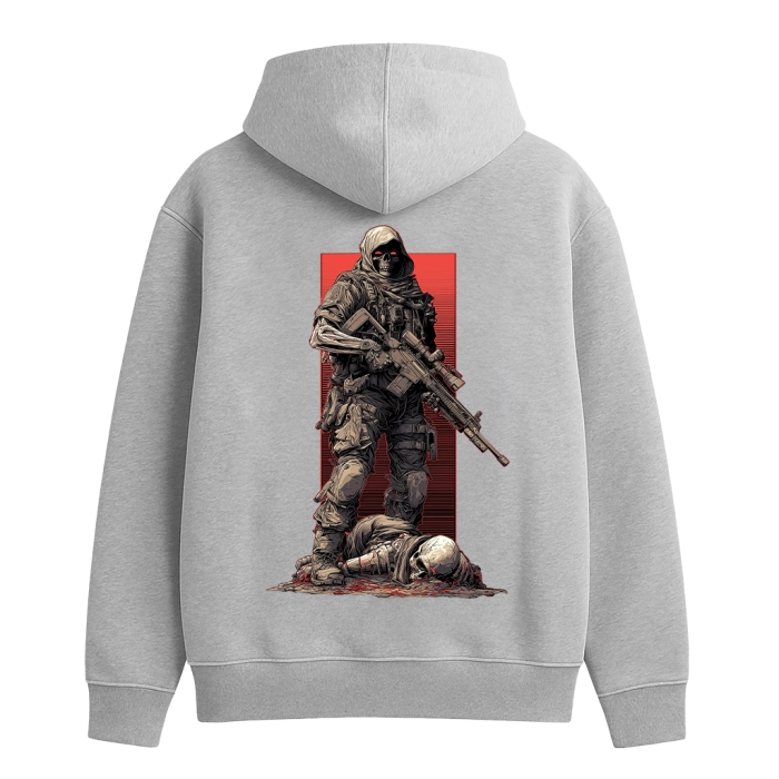 Худи с принтом GIG. Silent Warrior. Серый