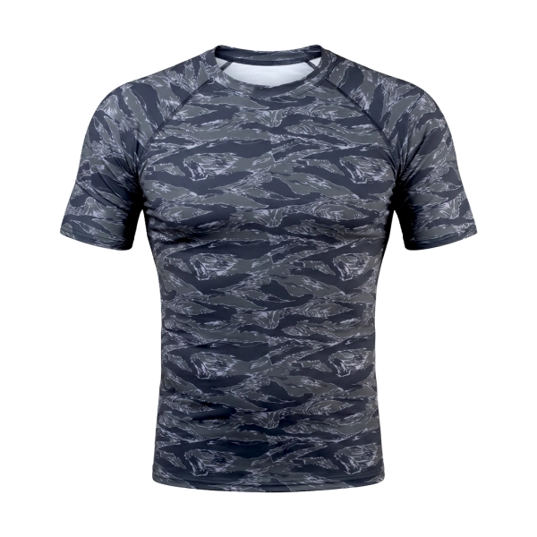 Чоловічий Рашгард GIG з коротким рукавом. Black Tiger Stripes Camo