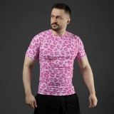 Чоловічий Рашгард GIG з коротким рукавом. Рожевий леопард