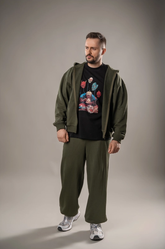 Худи на молнии GIG с капюшоном Oversize. Олива