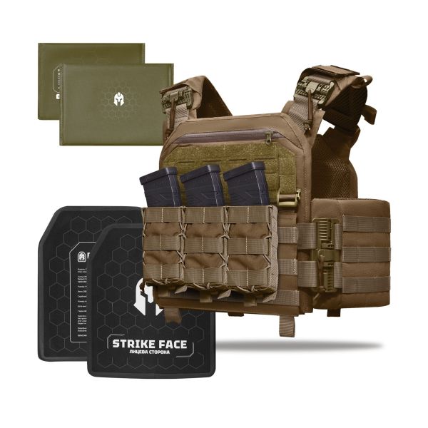 Бронежилет 5–го класу Striker pack MPS М8 PRO + Бронеплити + балістичні пакети захист боків 1 класс ДСТУ. Койот