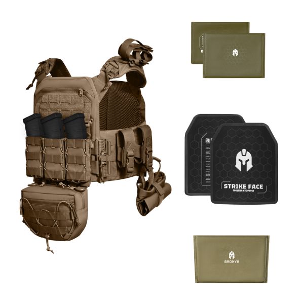 Бронежилет з підсумками 5–го класу MPS warrior pack + Бронеплити + балістичні пакети захист боків та паху 1 клас ДСТУ. Колір Койот