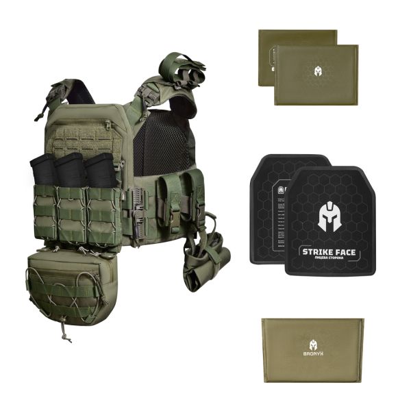 Бронежилет з підсумками 5–го класу MPS warrior pack + Бронеплити+ балістичні пакети захист боків та паху 1 клас ДСТУ. Колір Ranger Green