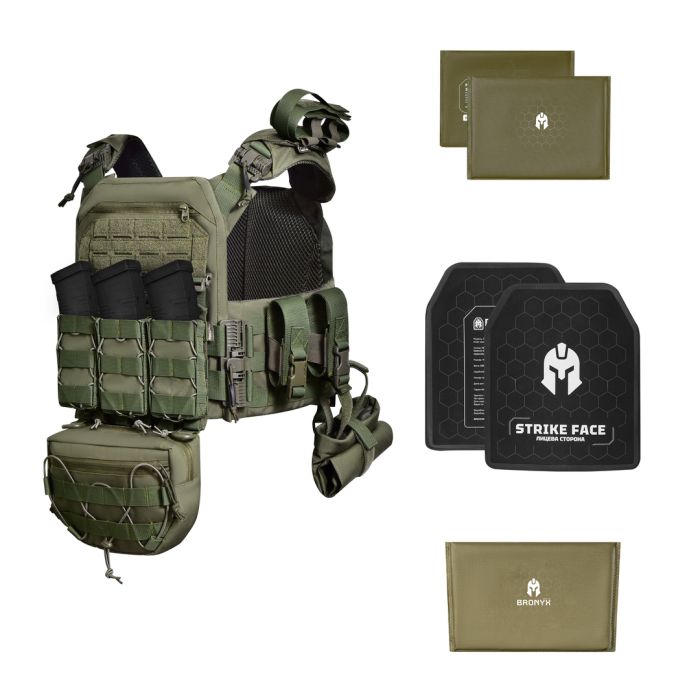 Бронежилет з підсумками 3–го класу MPS warrior pack + Бронеплити+ балістичні пакети захист боків та паху 1 клас ДСТУ. Колір Ranger Green