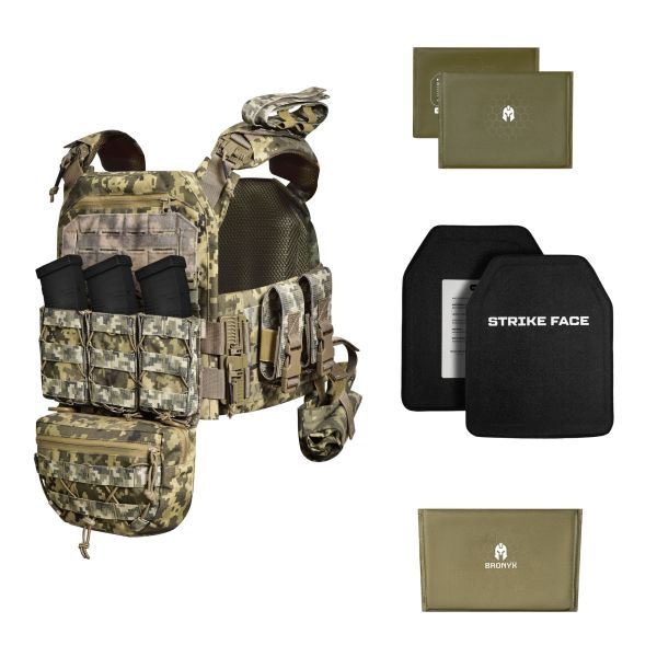 Бронежилет з підсумками 6–го класу MPS warrior pack + Бронеплити + балістичні пакети захист боків та паху 1 клас ДСТУ. Колір Піксель