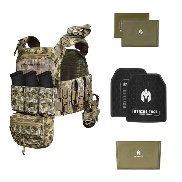 Бронежилет з підсумками 3–го класу MPS warrior pack + Бронеплити + балістичні пакети захист боків та паху 1 клас ДСТУ. Колір Піксель