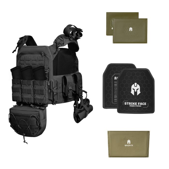 Бронежилет з підсумками 3–го класу MPS warrior pack + Бронеплити + балістичні пакети захист боків та паху 1 клас ДСТУ. Колір Чорний