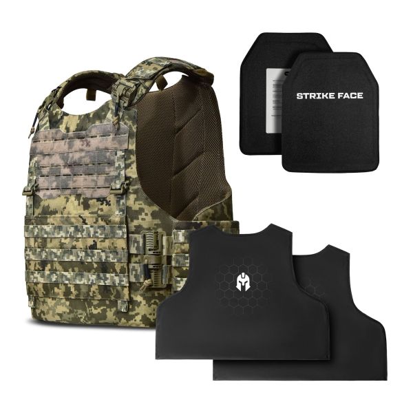 Бойовий бронежилет MTF DOOM + 6-го класу бронеплити 2,8 кг + Балістичний захист 2 класу піксель (Pixel mm14)